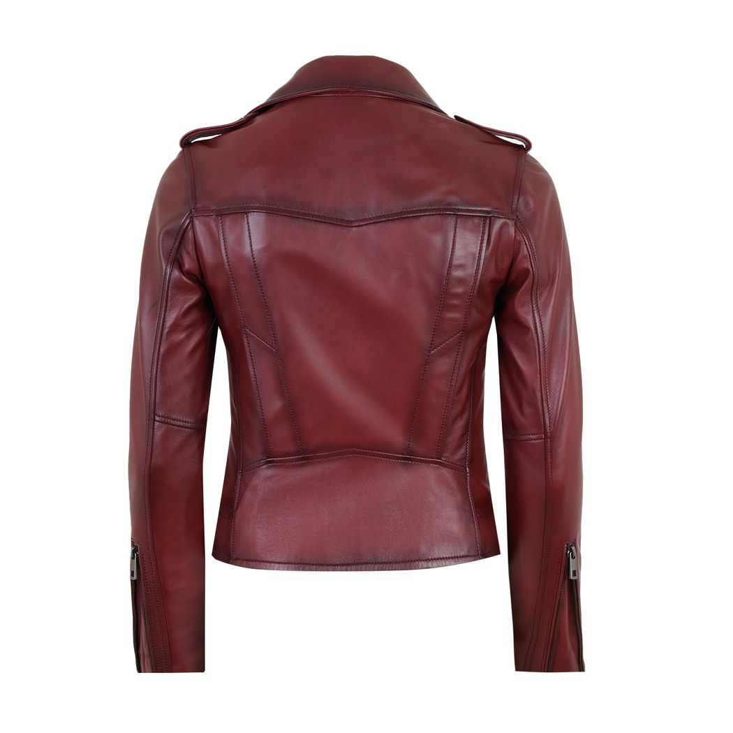 Chelan Bordo Kadın Biker Deri Ceket