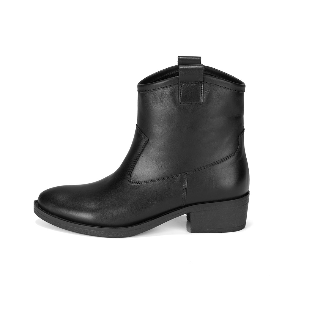 Colleen Siyah Kadın Topuklu Deri Kovboy Botu