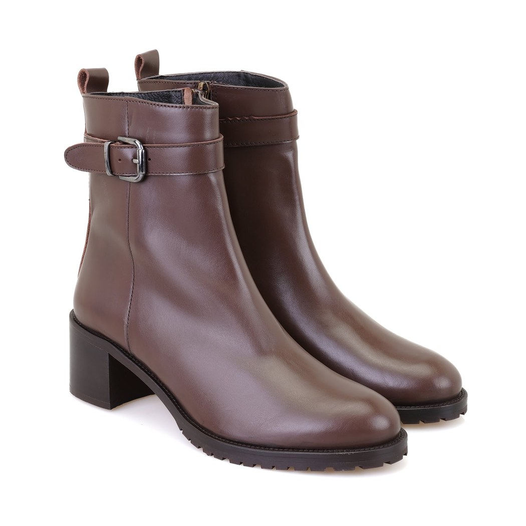 Cosa Kahve Kadın Fermuarlı Topuklu Deri Bot