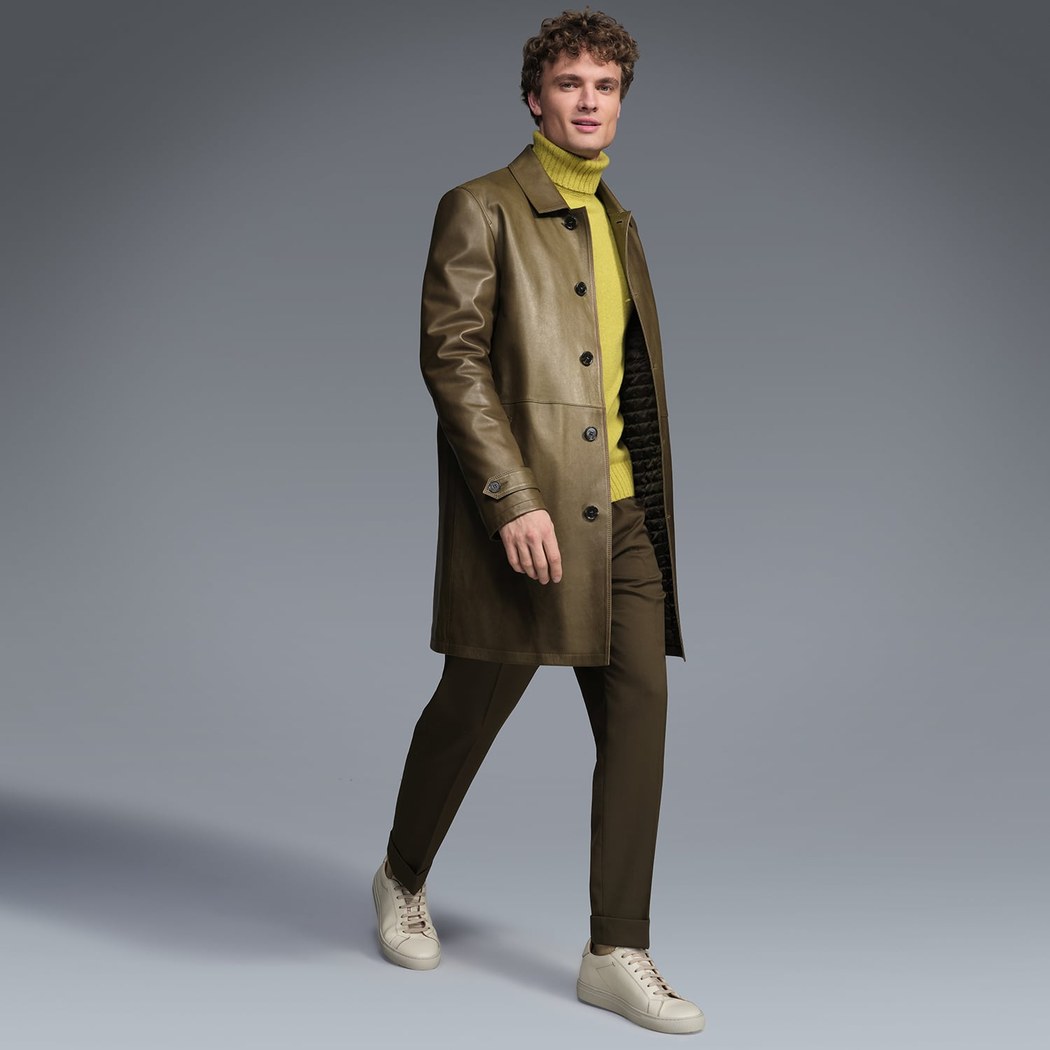 Damian Yeşil Erkek Deri Kaban