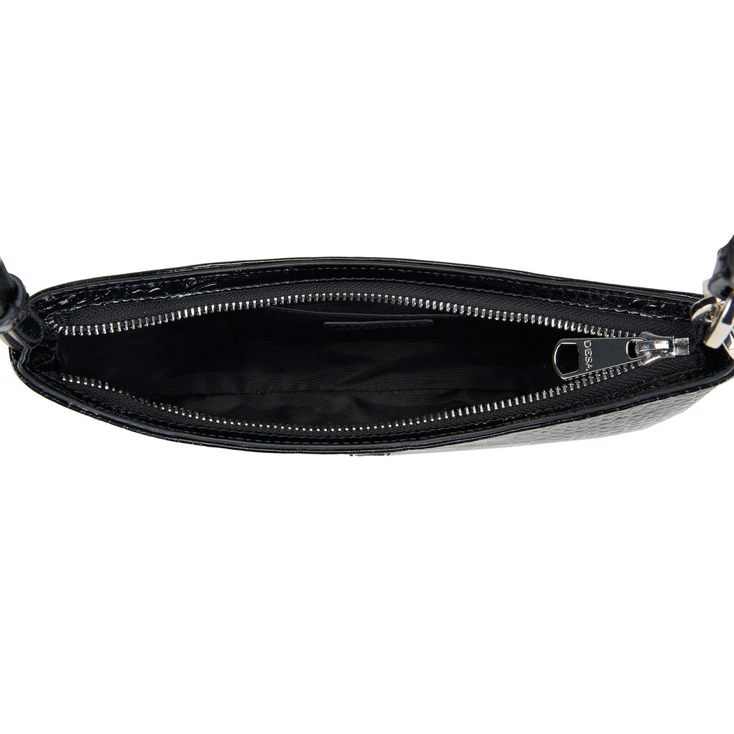 Deran Siyah Kadın Deri Kroko Baskılı Omuz Çantası