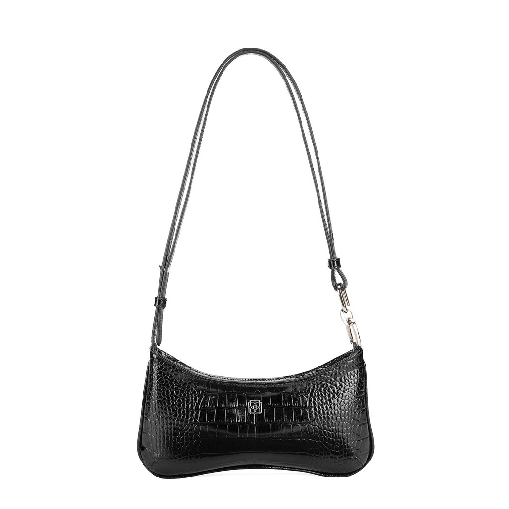Deran Siyah Kadın Deri Kroko Baskılı Omuz Çantası