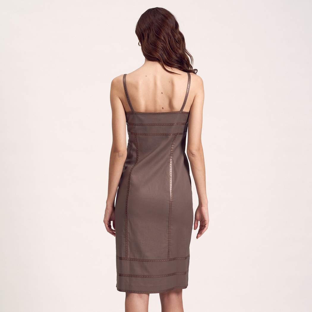 Deri Biyeli Dokuma Kadın Elbise