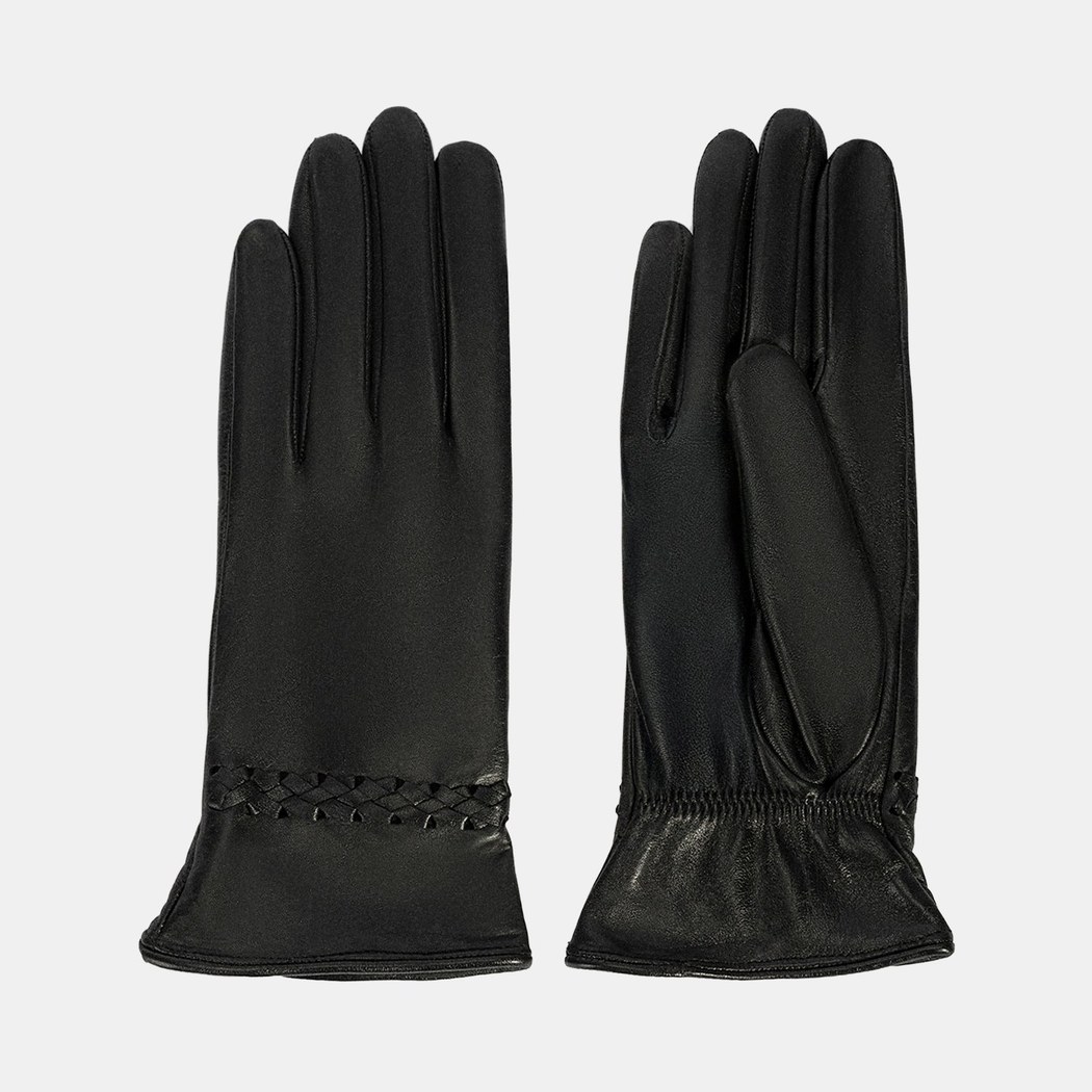 DESA - FY Siyah Kadın Örgülü Deri Eldiven