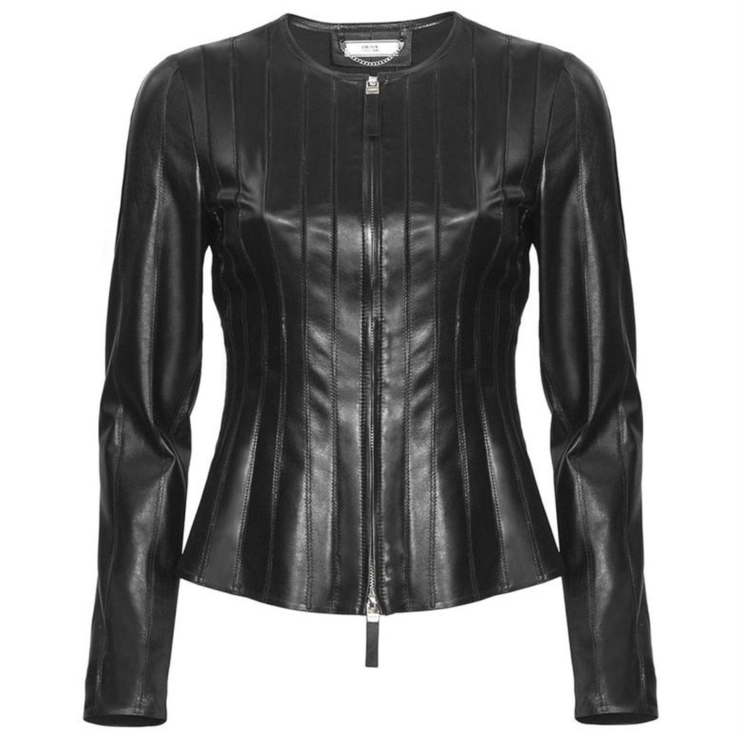 Deundria Kadın Fit Panelli Deri Ceket