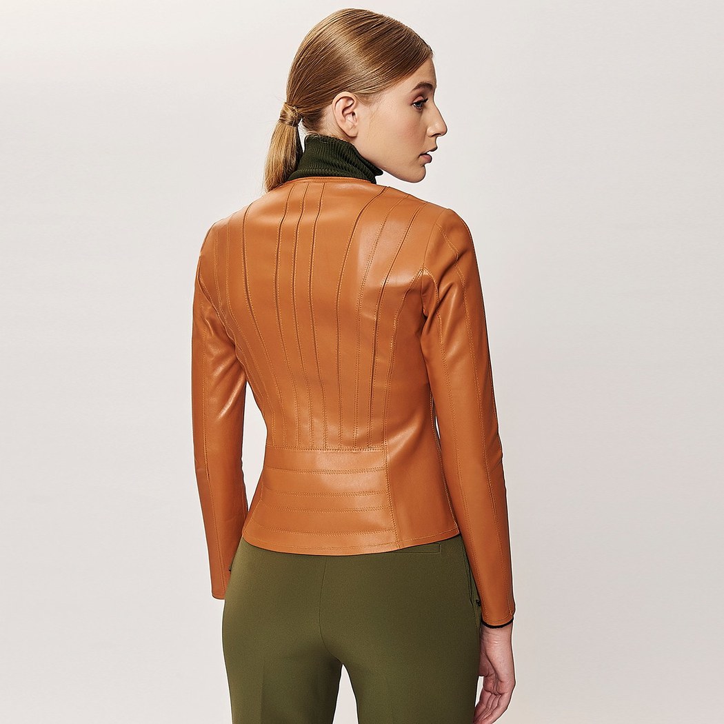 Deundria Kadın Fit Panelli Deri Ceket