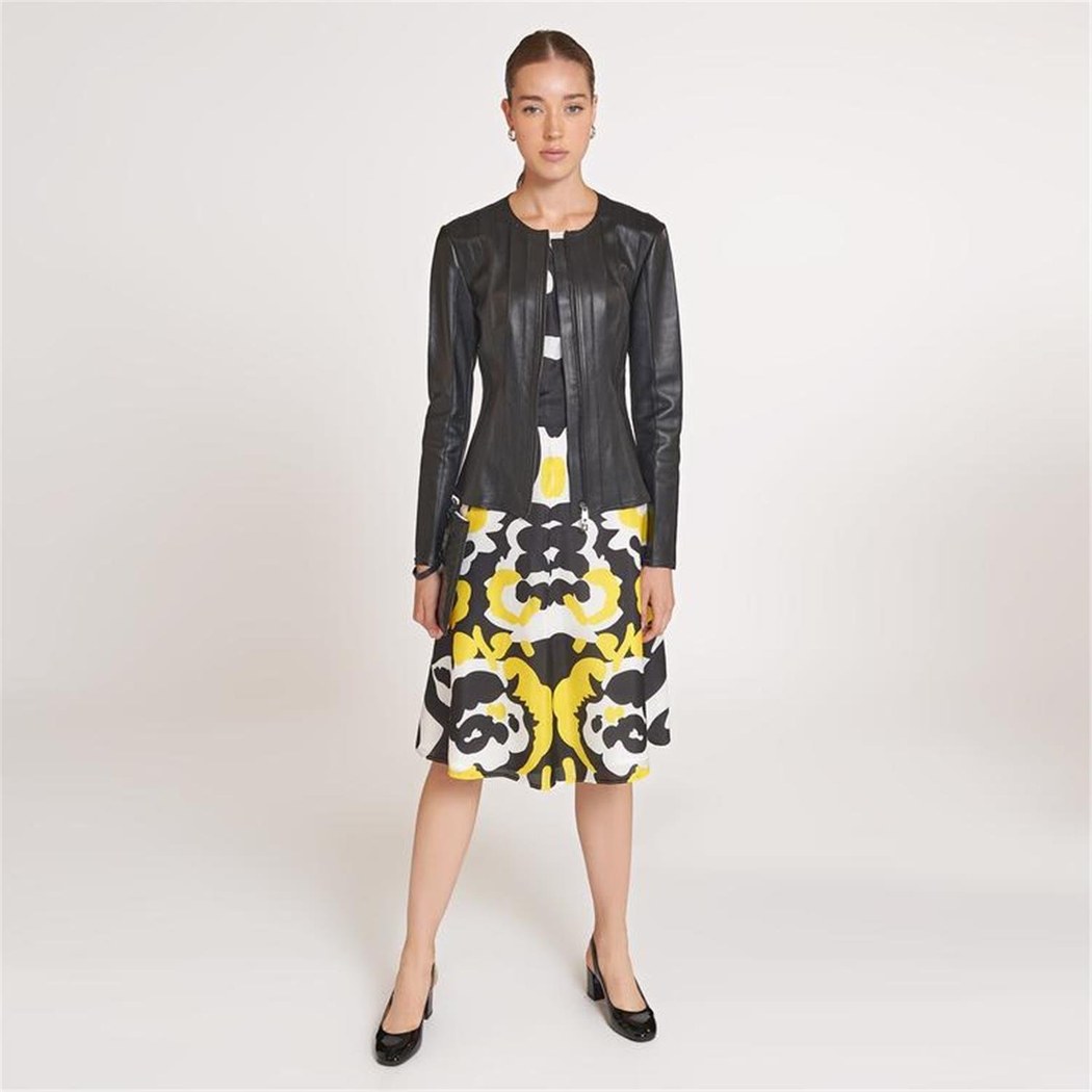 Deundria Kadın Fit Panelli Deri Ceket