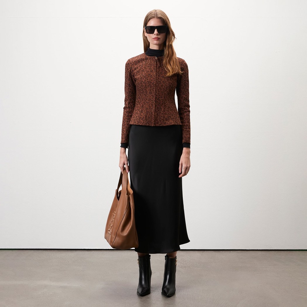 Deundria Leopar Kadın Panelli Fit Süet Ceket