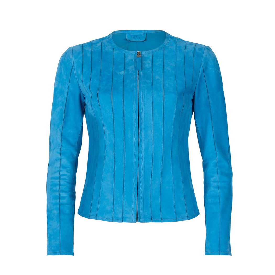 Deundria Mavi Kadın Panelli Fit Süet Ceket