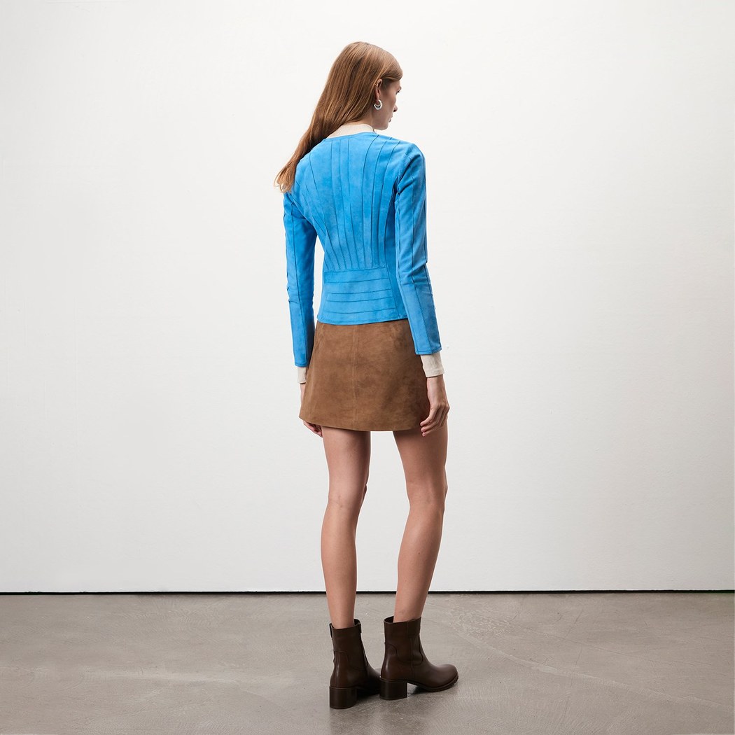 Deundria Mavi Kadın Panelli Fit Süet Ceket