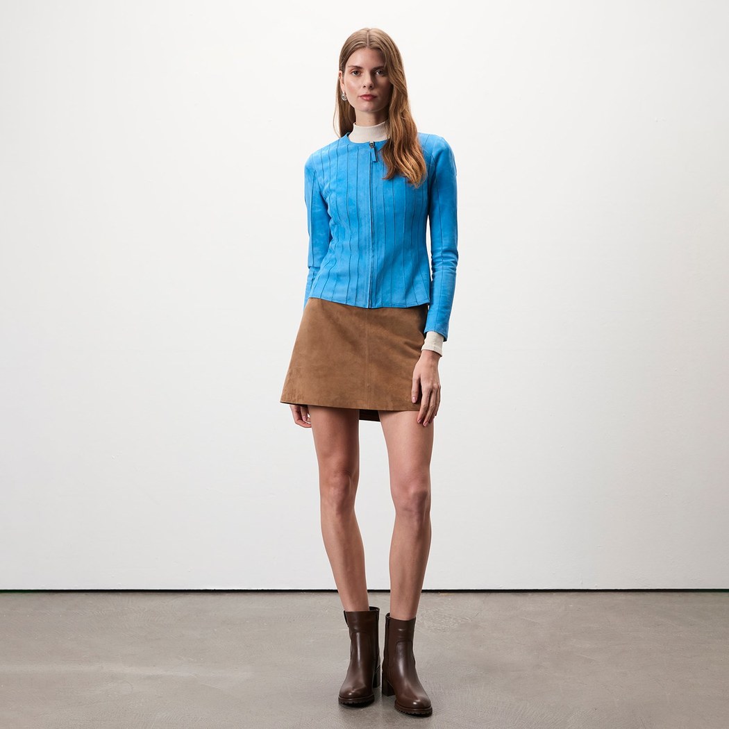 Deundria Mavi Kadın Panelli Fit Süet Ceket