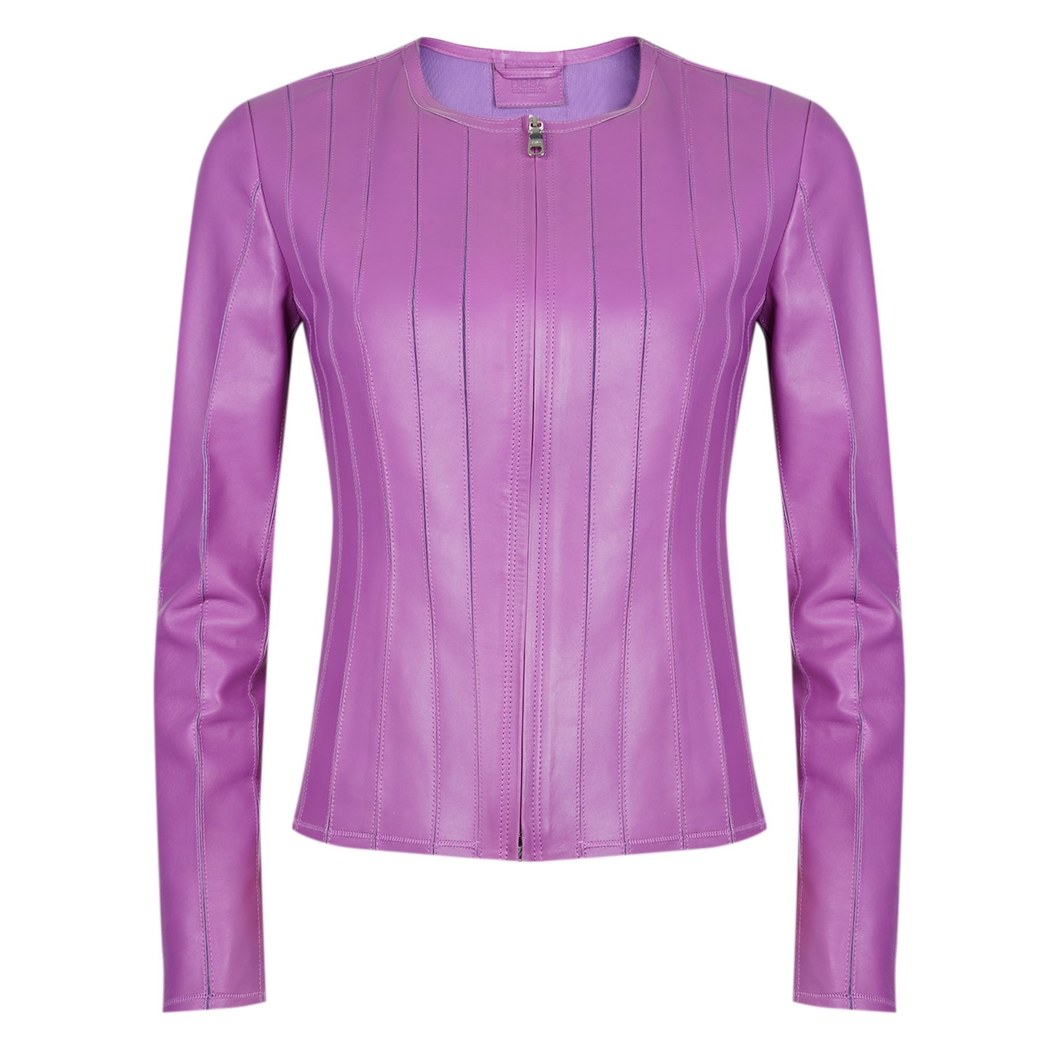 Deundria Mor Kadın Fit Panelli Deri Ceket