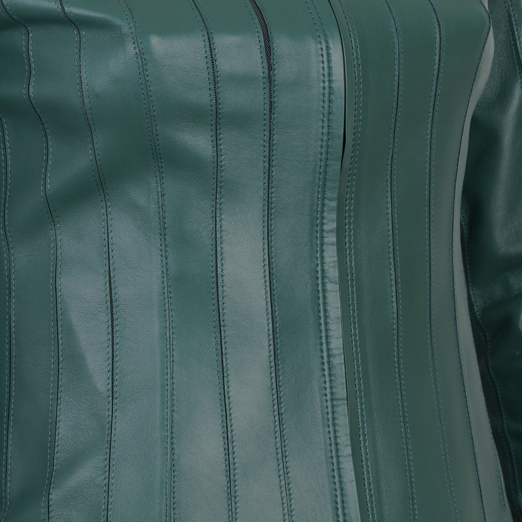 Deundria Yeşil Kadın Fit Panelli Deri Ceket