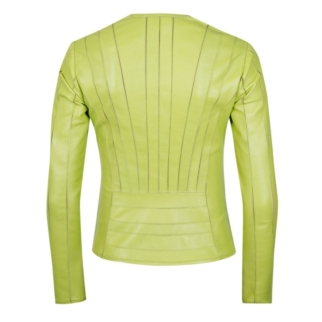 Deundria Yeşil Kadın Fit Panelli Deri Ceket