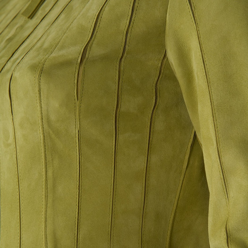 Deundria Yeşil Kadın Panelli Fit Süet Ceket