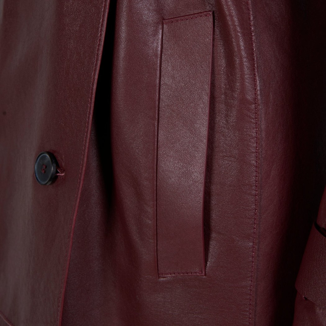 Dimitrina Bordo Kadın Deri Trençkot