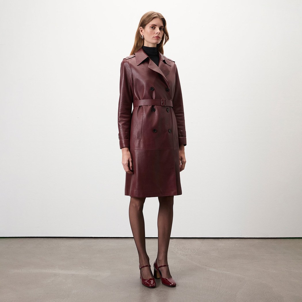 Dimitrina Bordo Kadın Deri Trençkot