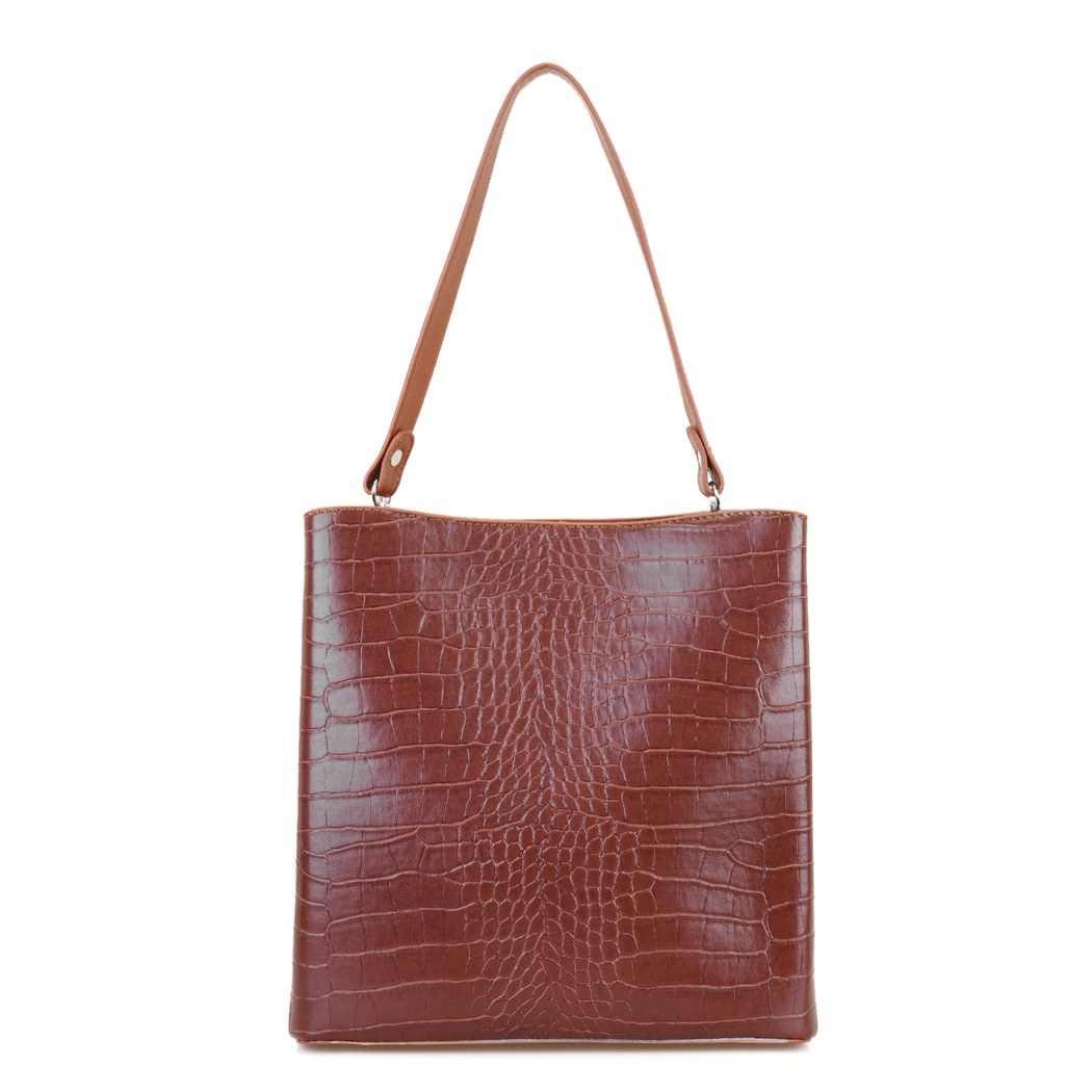 Ember Kahve Kadın Kroko Baskılı Omuz Çantası