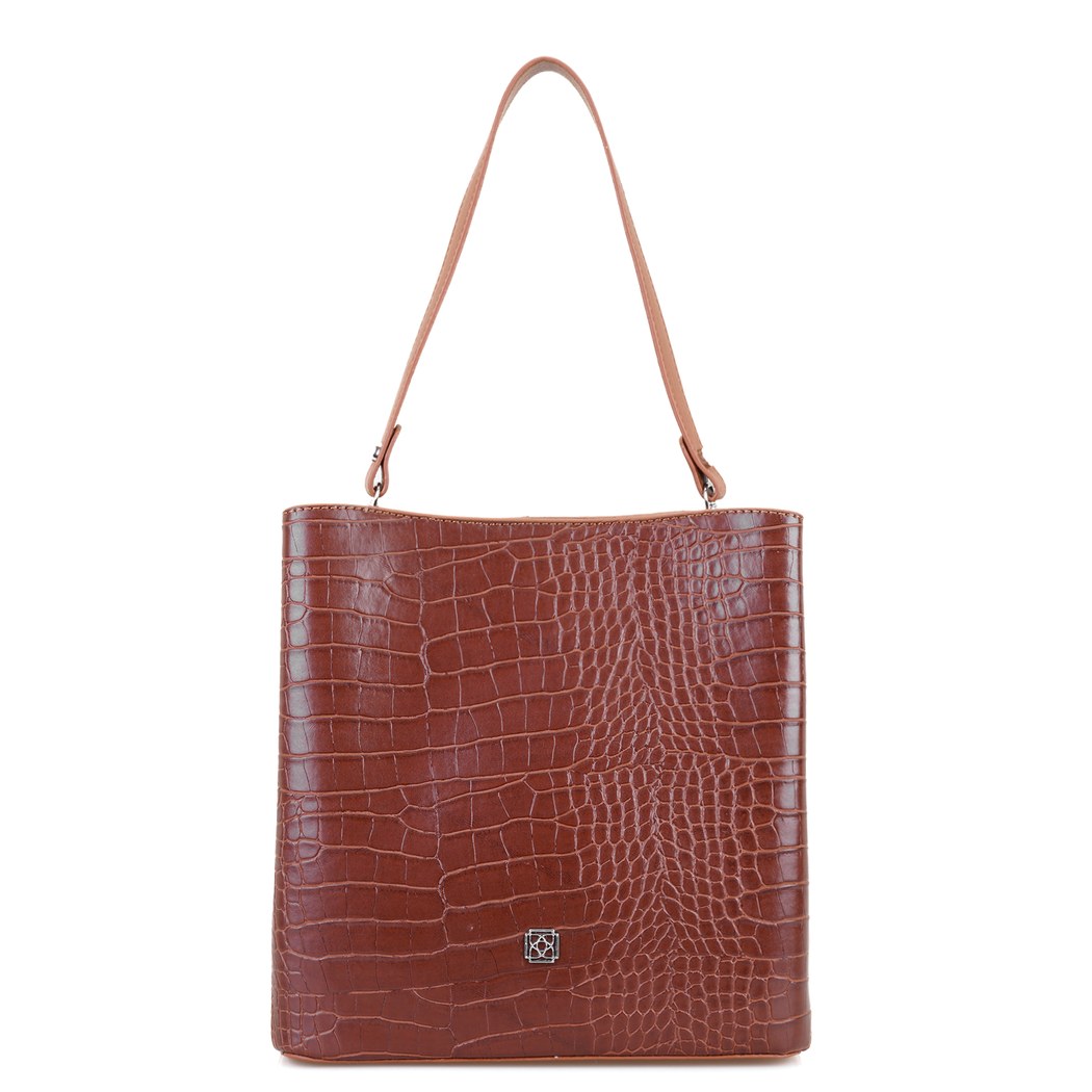 Ember Kahve Kadın Kroko Baskılı Omuz Çantası