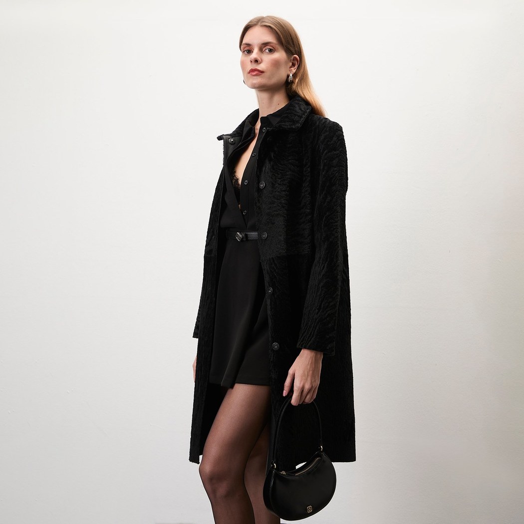 Emilly Siyah Kadın Kürk Kaban