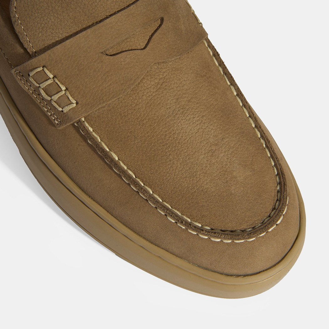 Erkek Bej Slip-On Nubuk Deri Loafer