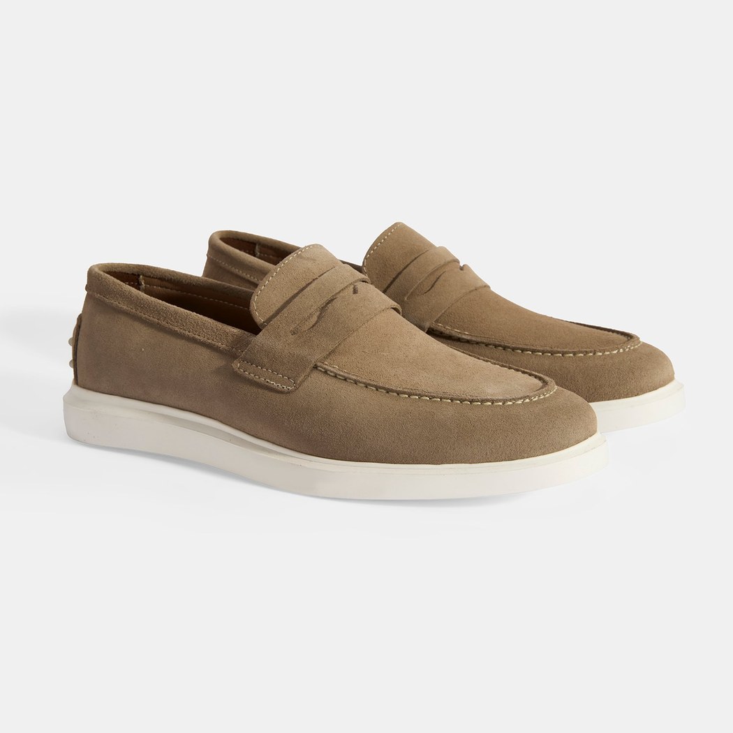 Erkek Bej Slip-On Süet Loafer