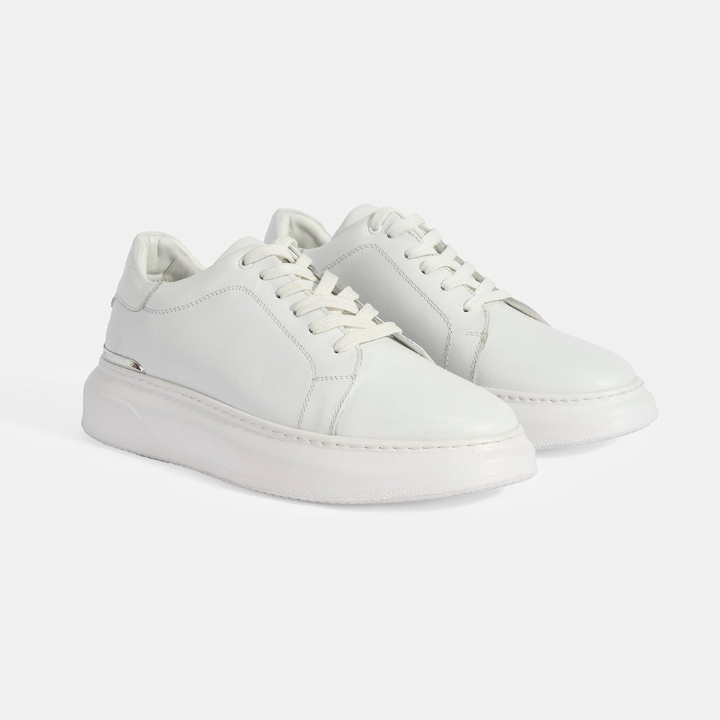 Erkek Beyaz Bağcıklı Deri Günlük Ayakkabı