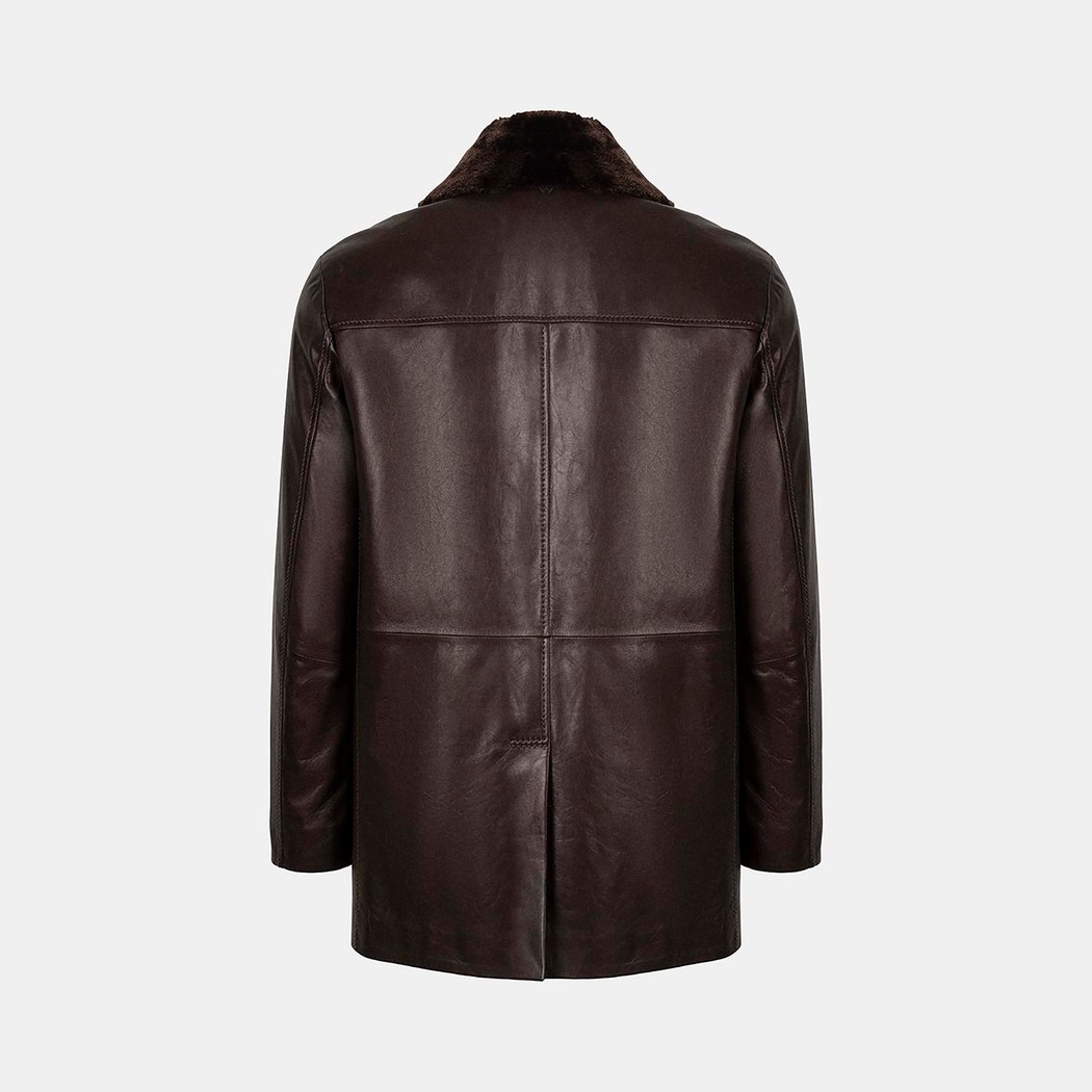 Erkek Beyaz Gömlek Yakalı Deri Kaban