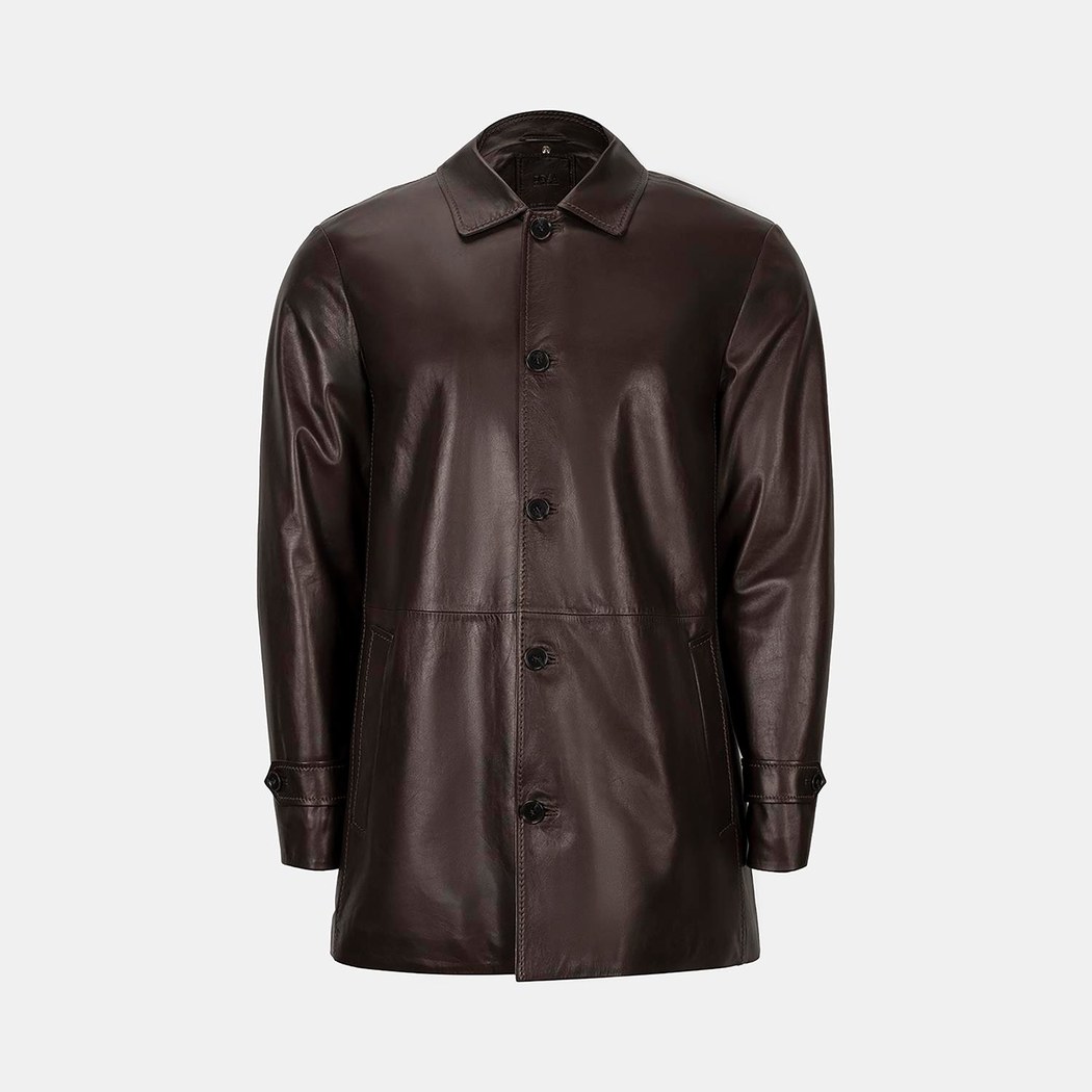 Erkek Beyaz Gömlek Yakalı Deri Kaban