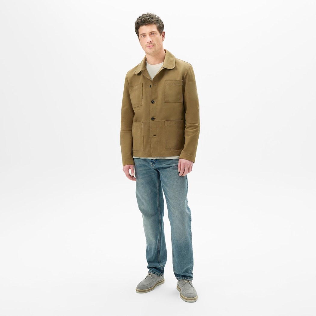 Erkek Hardal Gömlek Yaka Nubuk Ceket