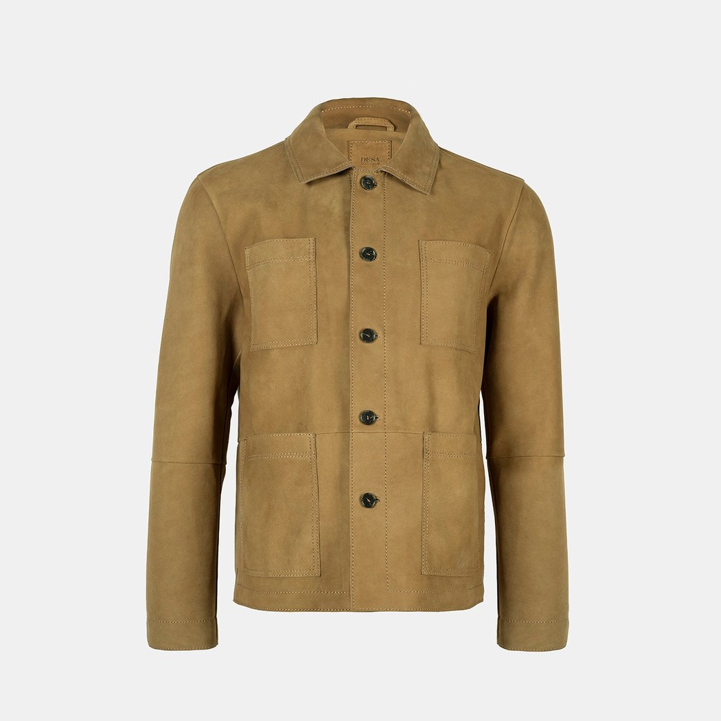 Erkek Hardal Gömlek Yaka Nubuk Ceket