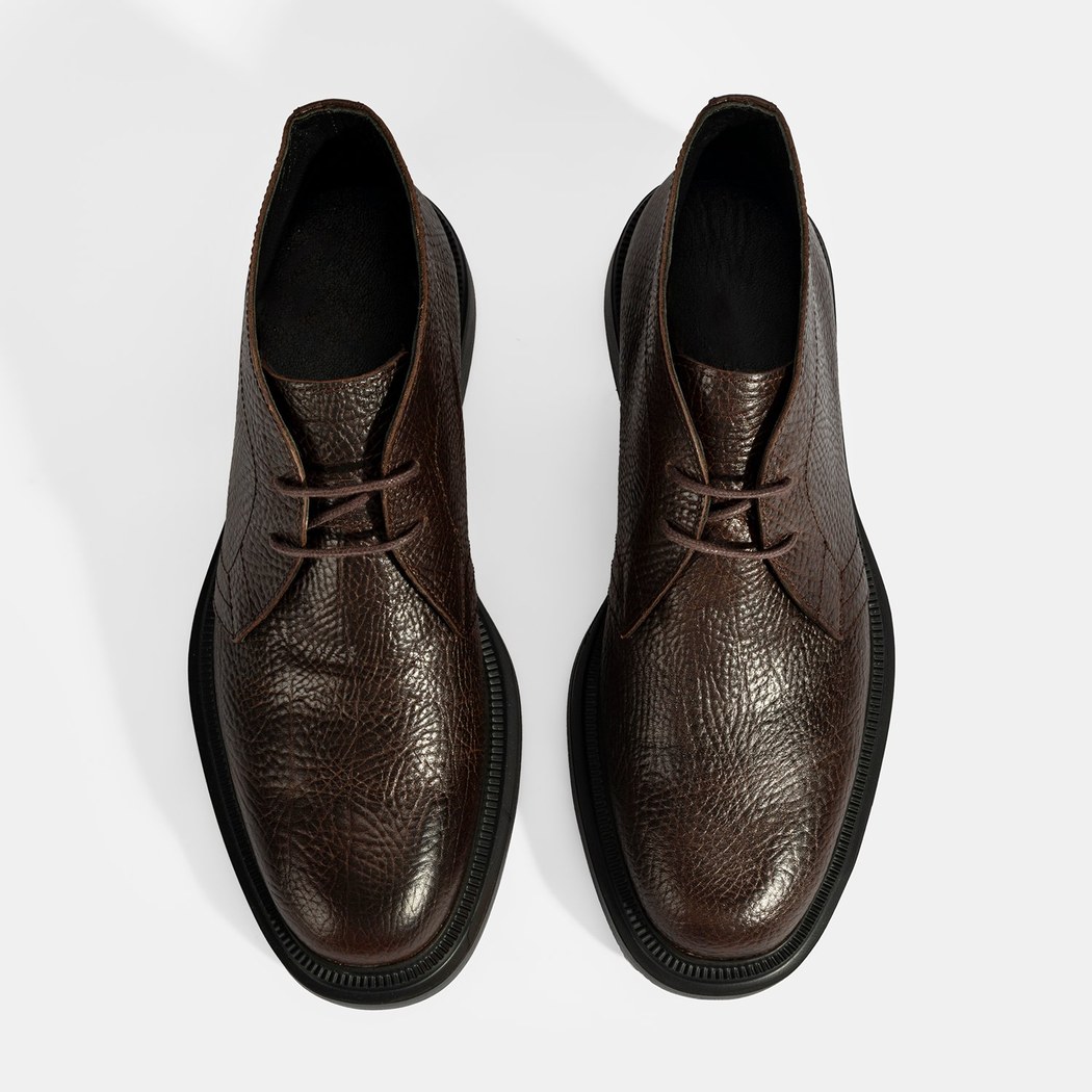 Erkek Kahve Bağcıklı Deri Bot