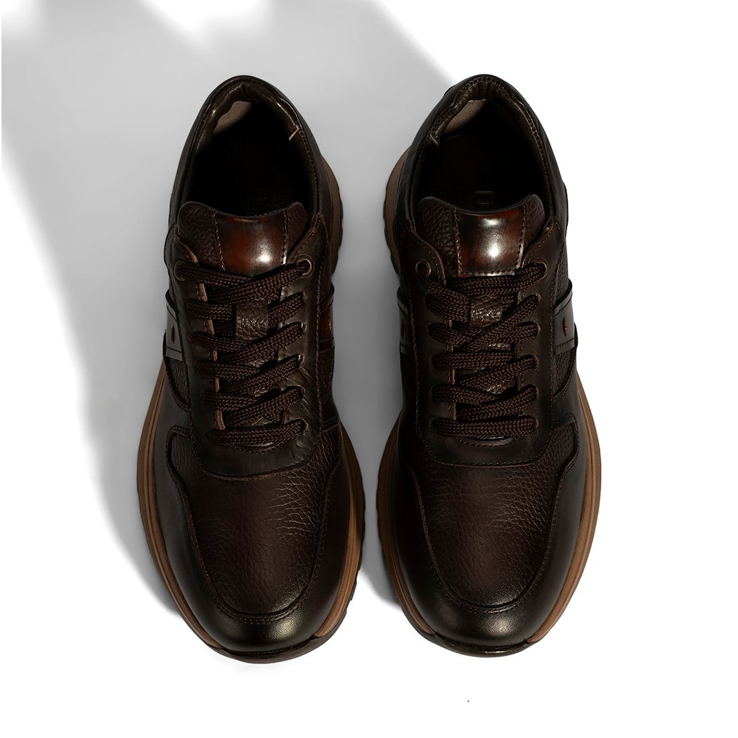 Erkek Kahve Bağcıklı Deri Sneaker