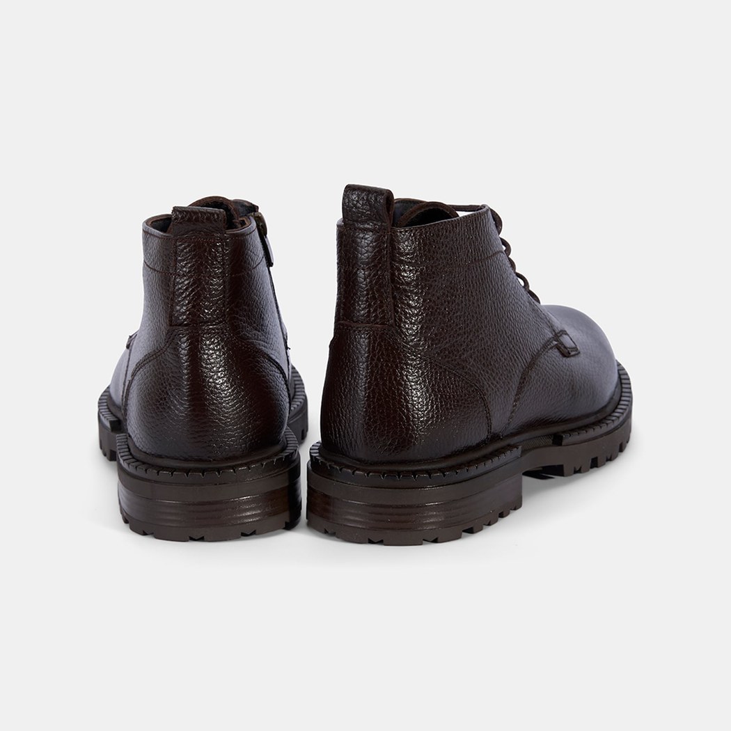 Erkek Kahve Bağcıklı Kalın Tabanlı Deri Postal Bot