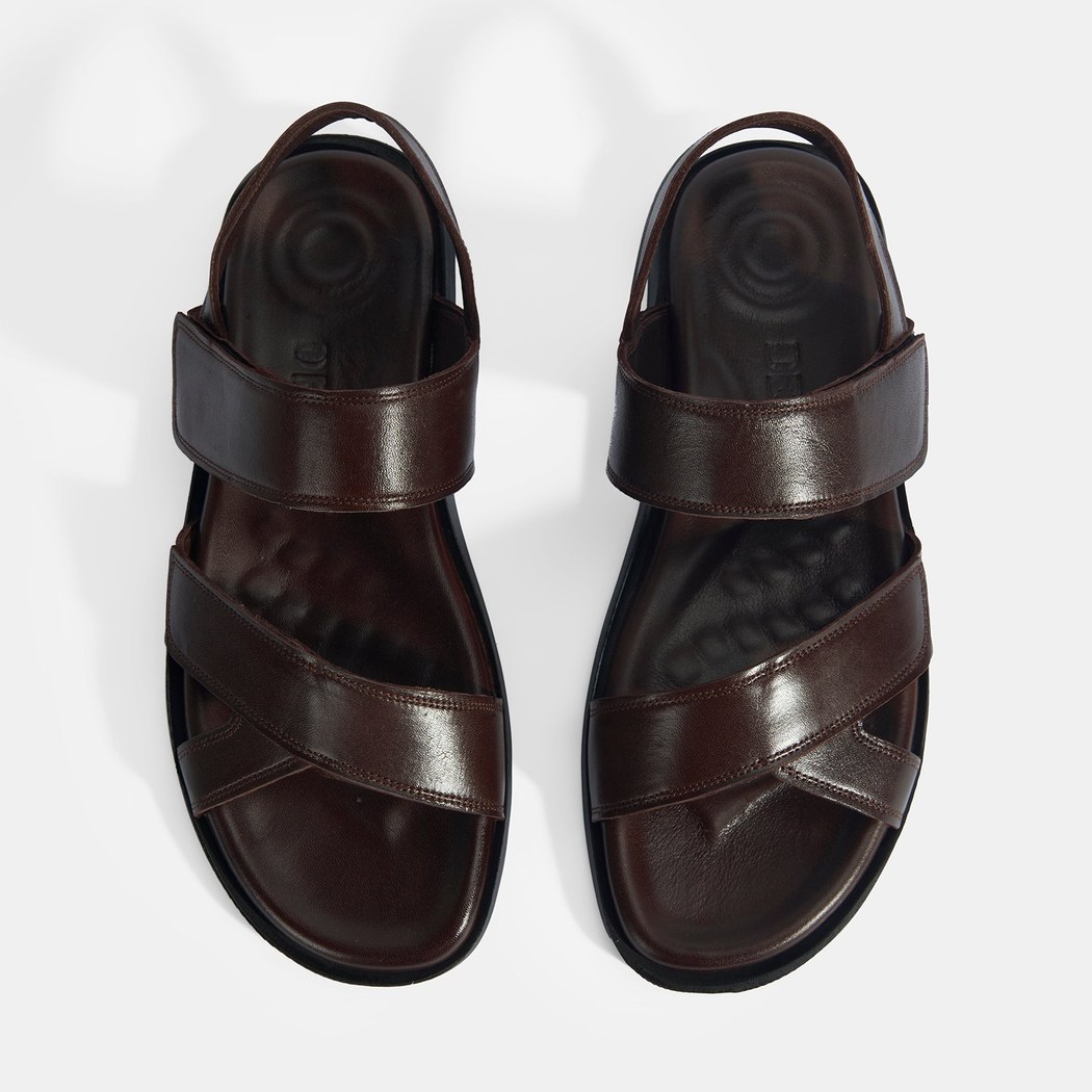 Erkek Kahve Cırt Detaylı Deri Sandalet