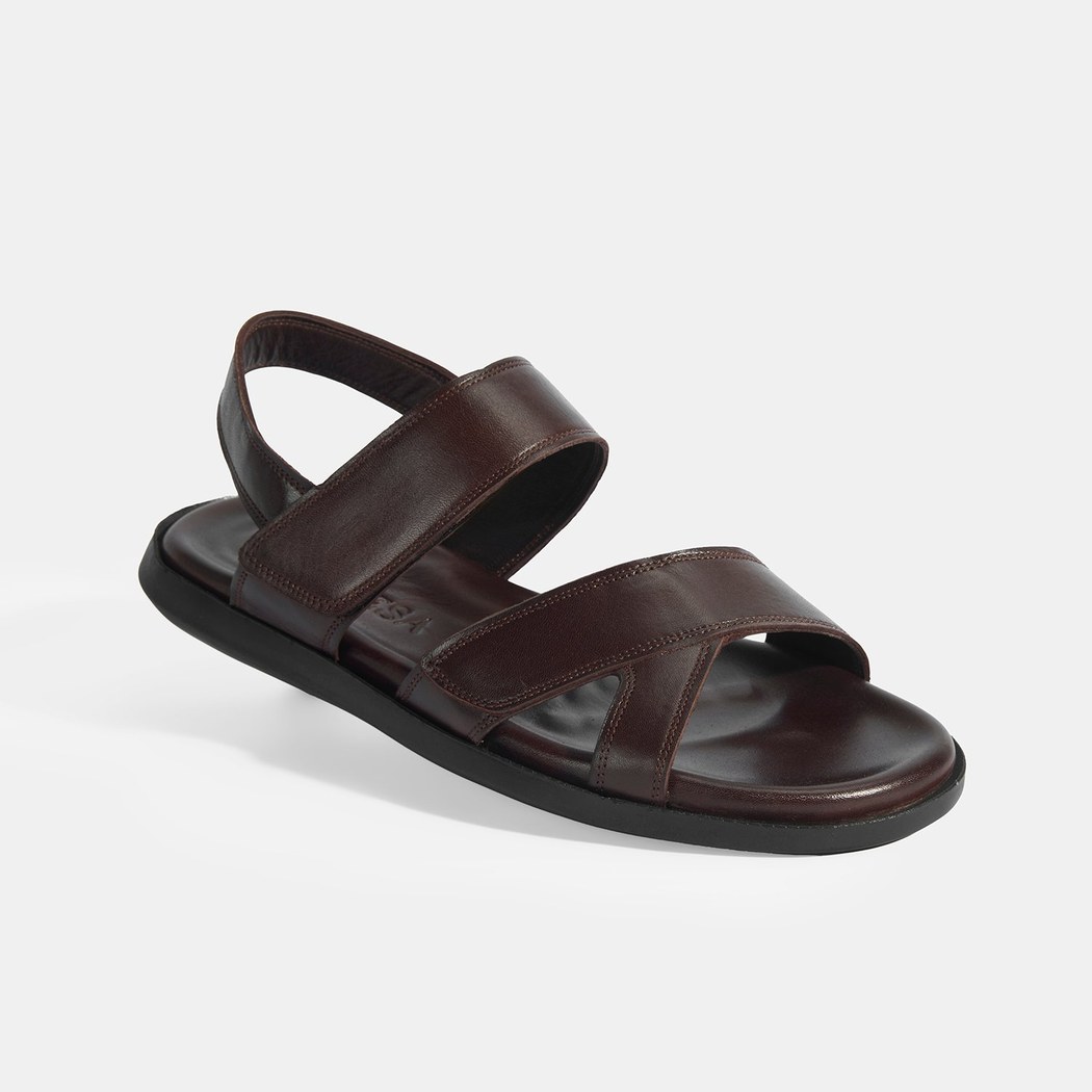 Erkek Kahve Cırt Detaylı Deri Sandalet