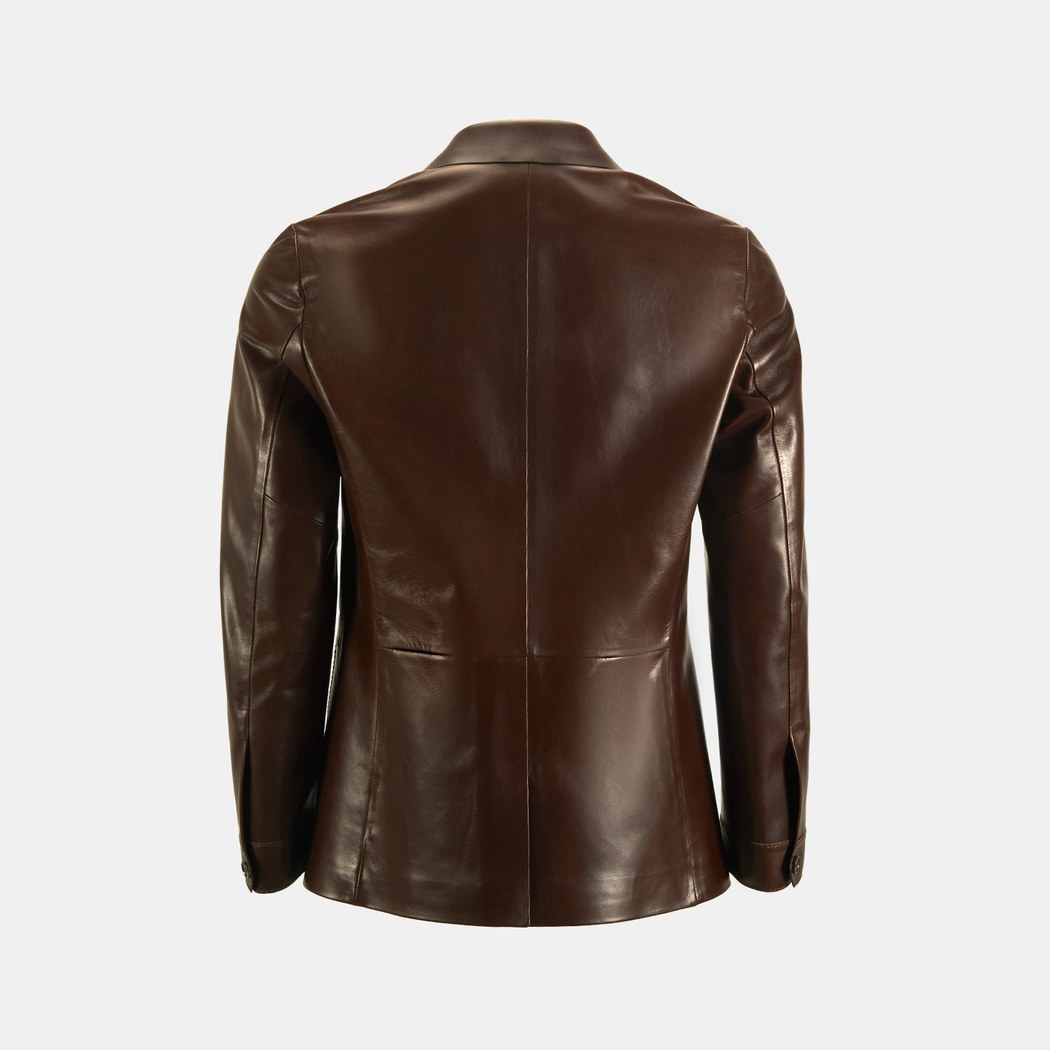 Erkek Kahve Gömlek Yaka Deri Blazer Ceket