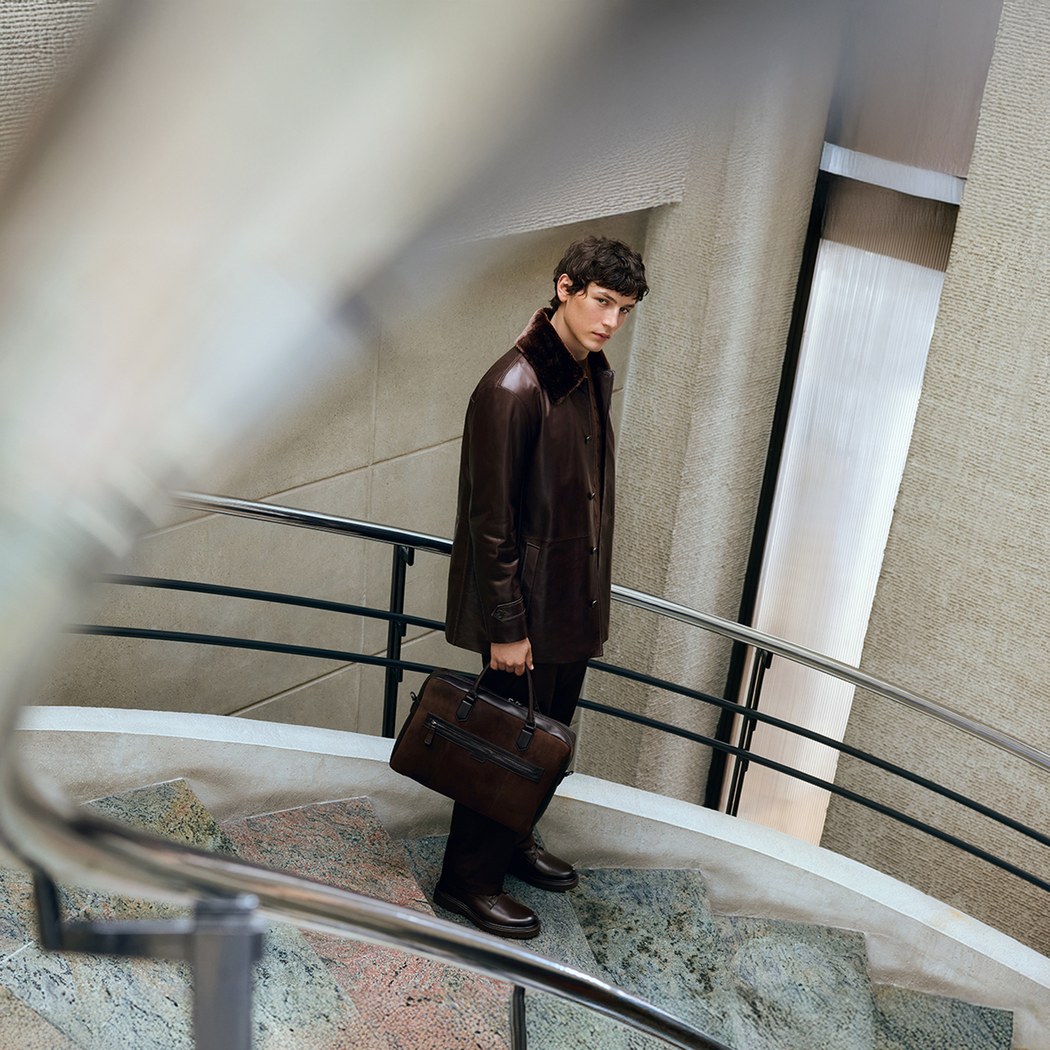 Erkek Kahve Gömlek Yakalı Deri Kaban