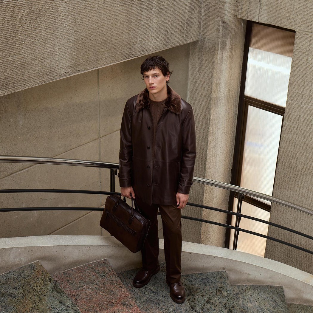 Erkek Kahve Gömlek Yakalı Deri Kaban