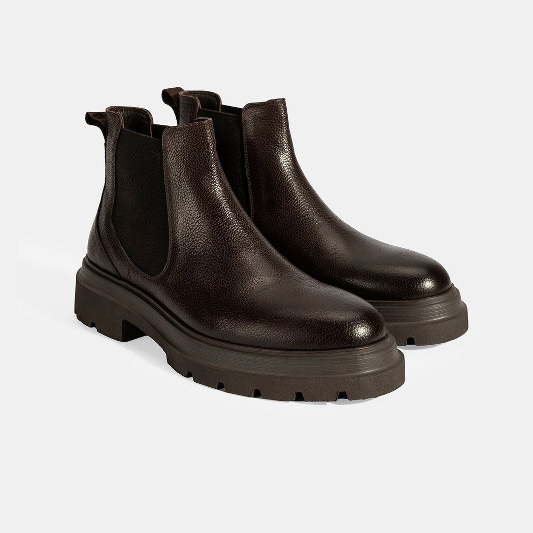 Erkek Kahve Lastik Detaylı Deri Bot