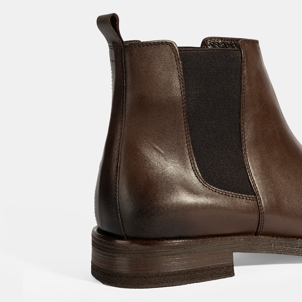 Erkek Kahve Lastik Detaylı Deri Bot