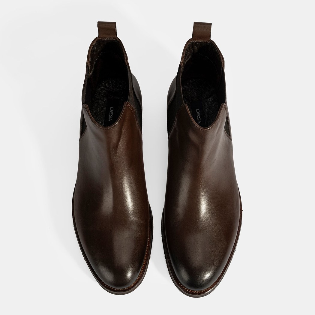 Erkek Kahve Lastik Detaylı Deri Bot