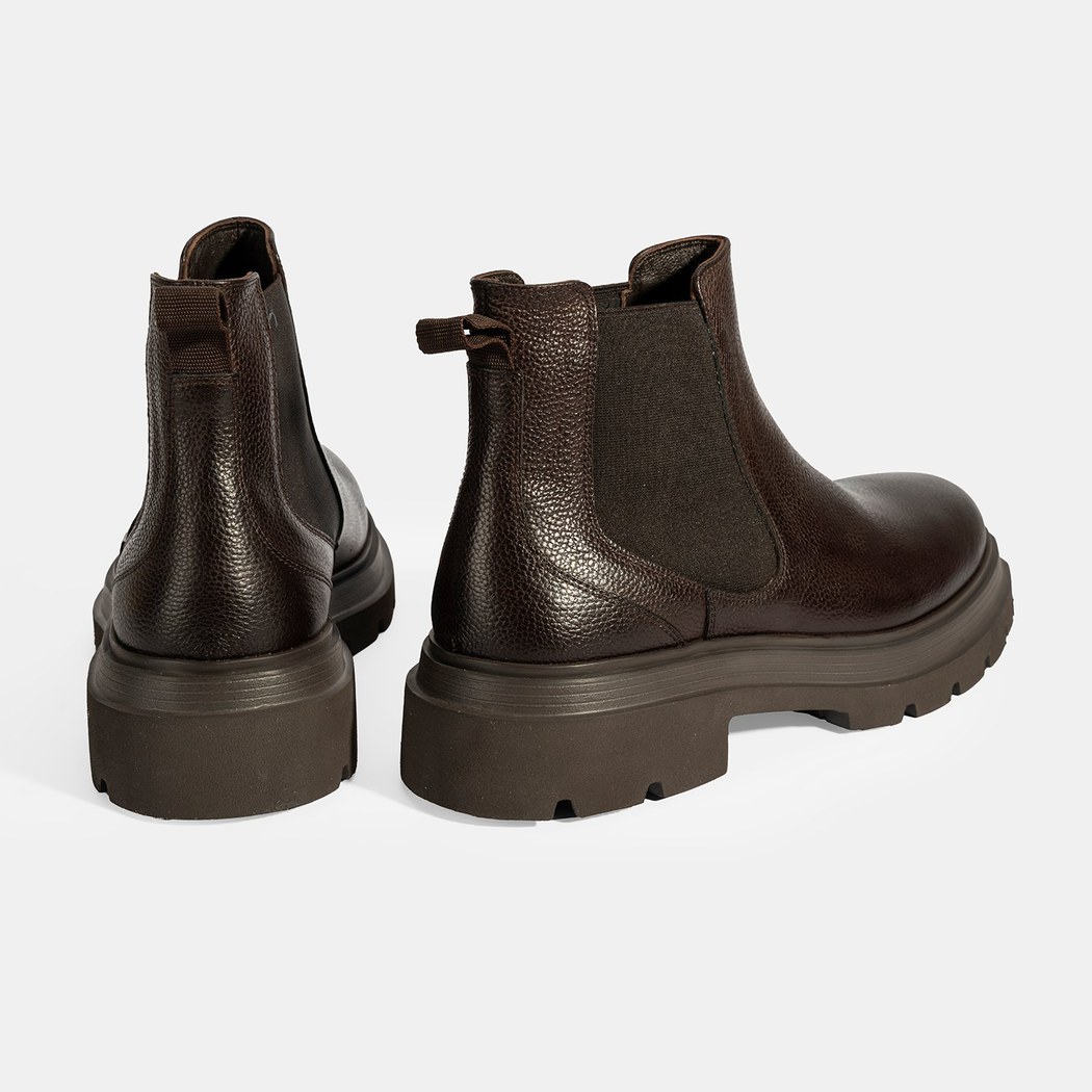 Erkek Kahve Lastik Detaylı Deri Bot