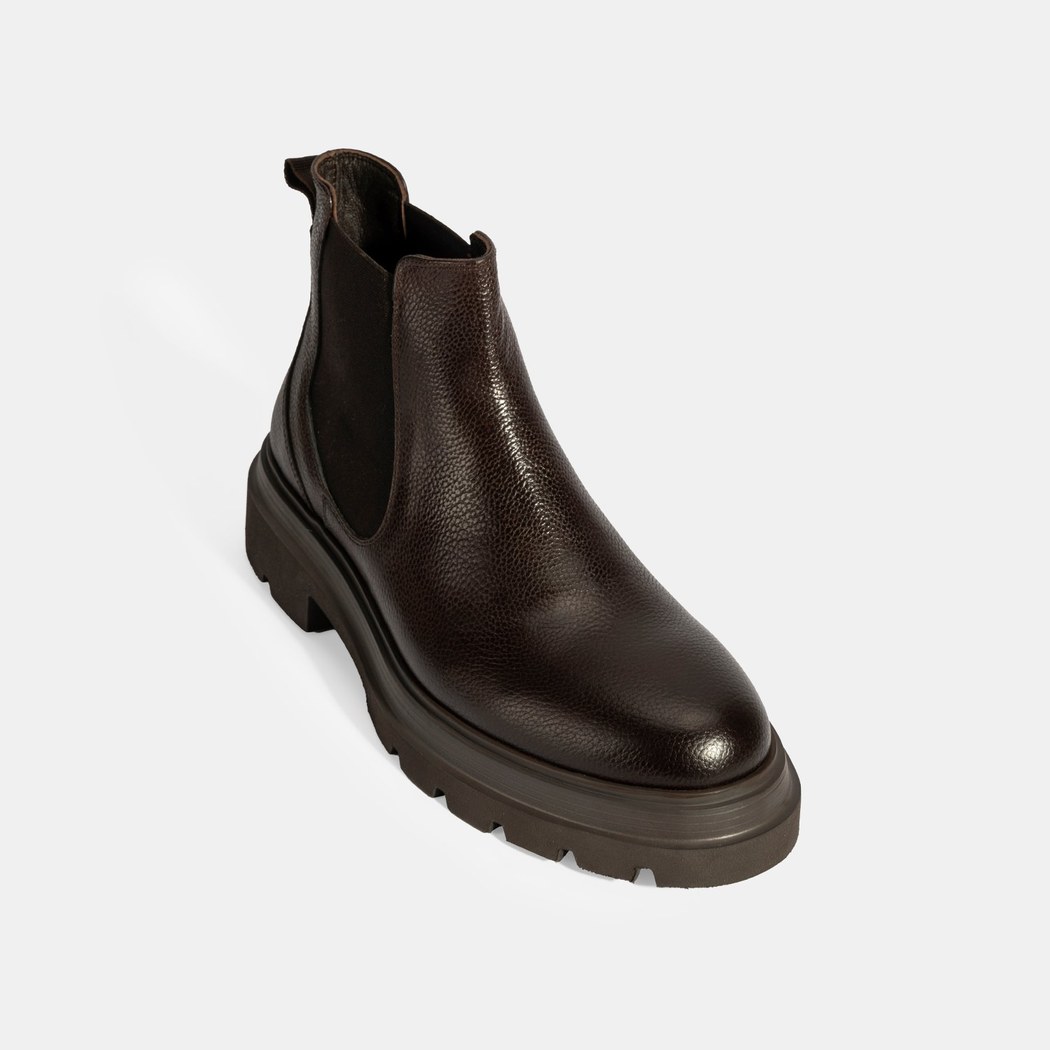 Erkek Kahve Lastik Detaylı Deri Bot