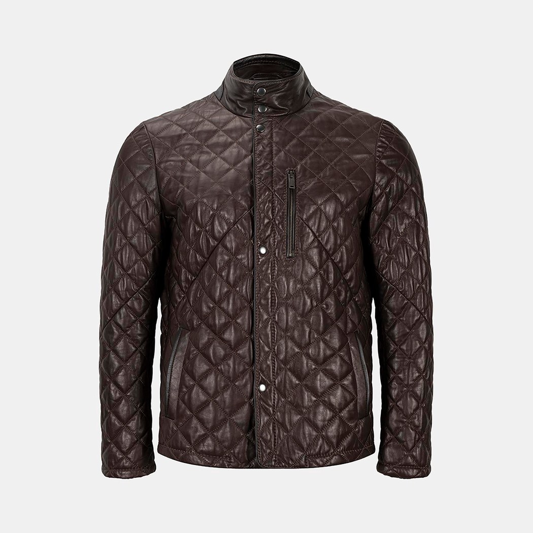 Erkek Koyu Kahve Kapitone Deri Ceket