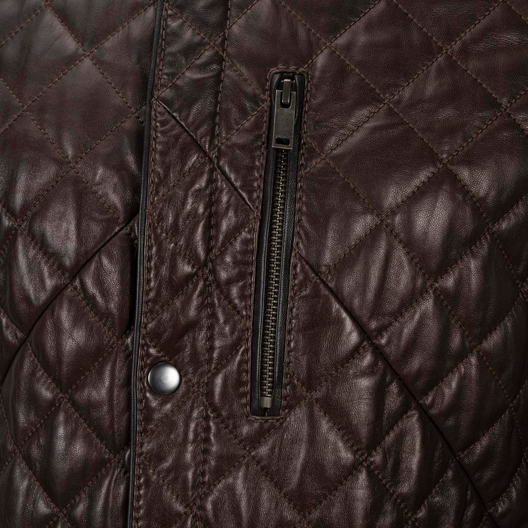 Erkek Koyu Kahve Kapitone Deri Ceket