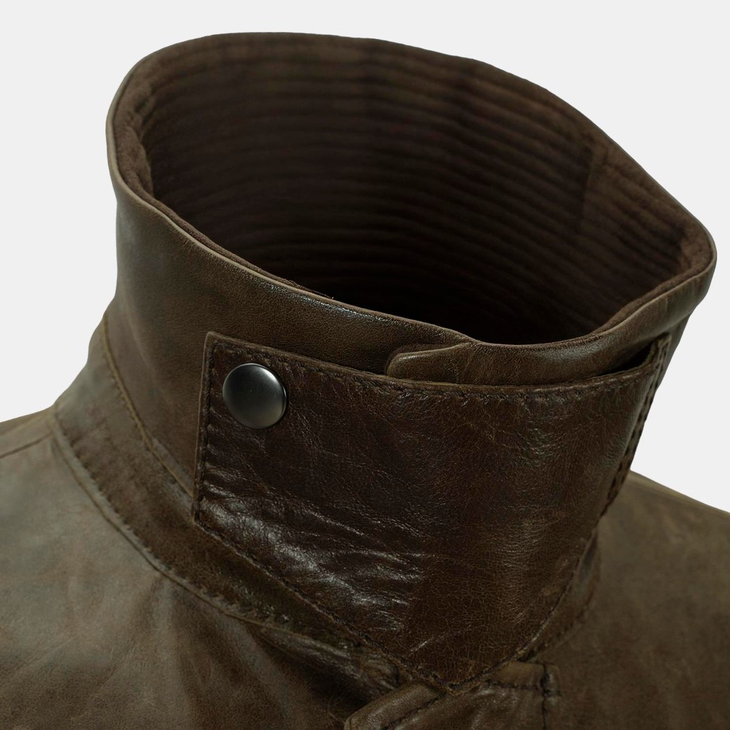 Erkek Koyu Yeşil Gömlek Yakalı Deri Mont