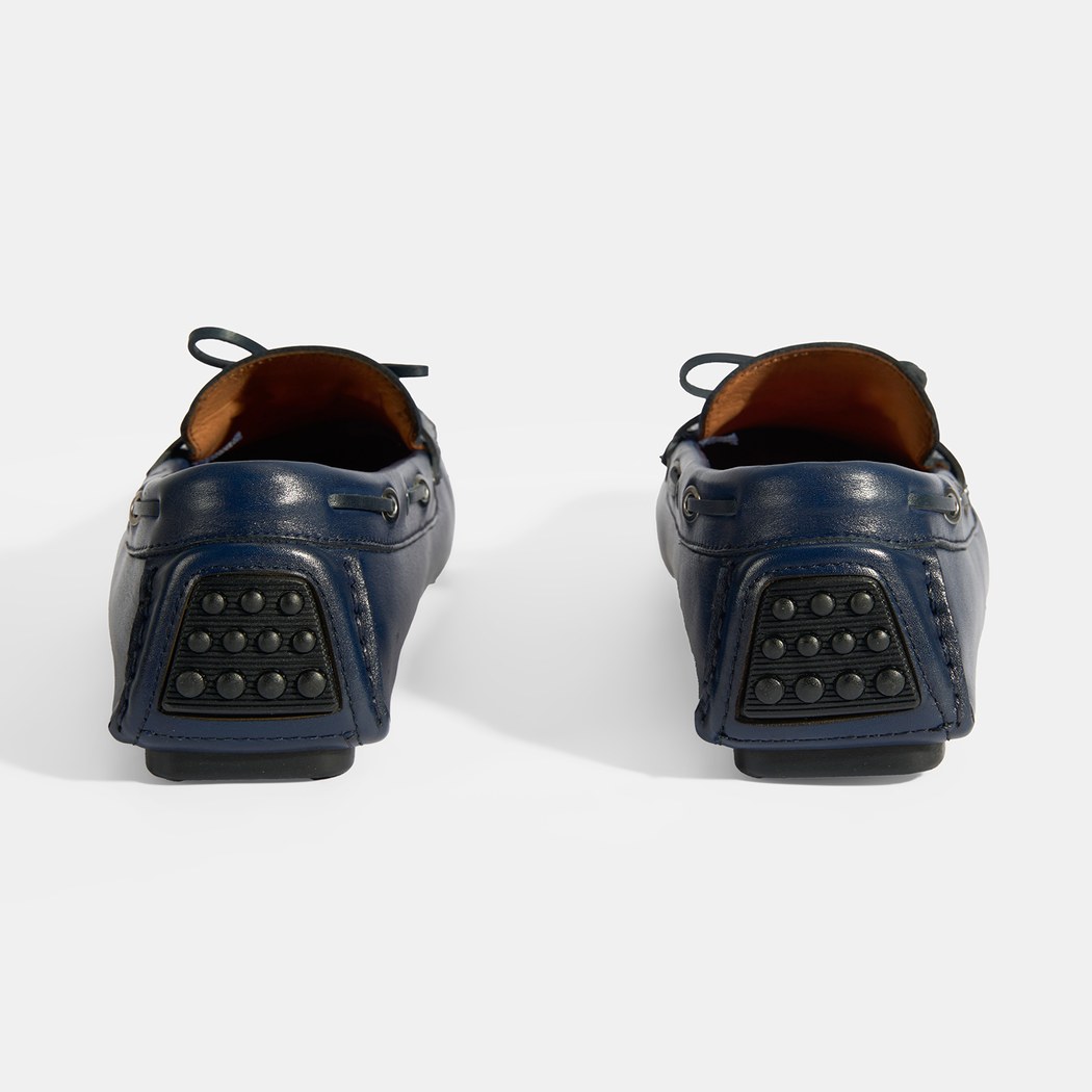 Erkek Lacivert Bağcık Detaylı Slip-On Deri Loafer