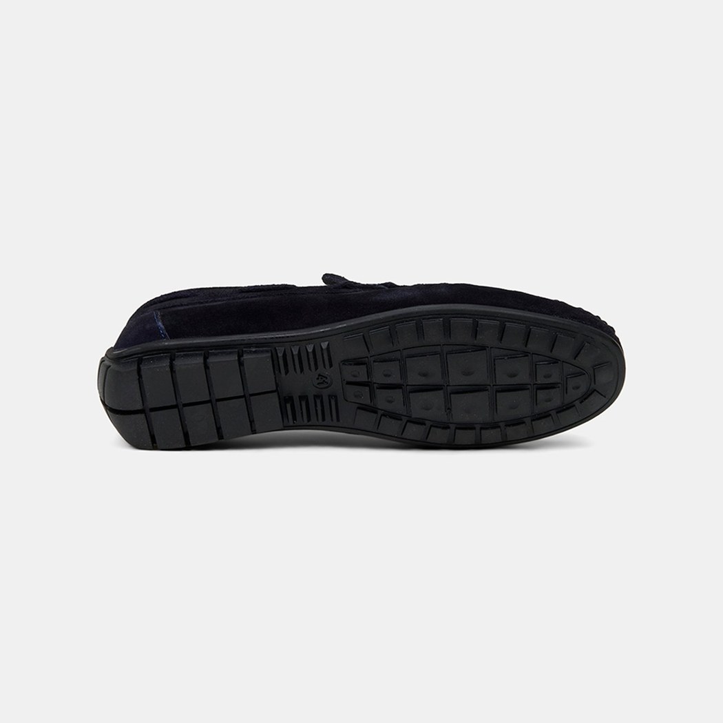 Erkek Lacivert Bağcık Detaylı Süet Loafer