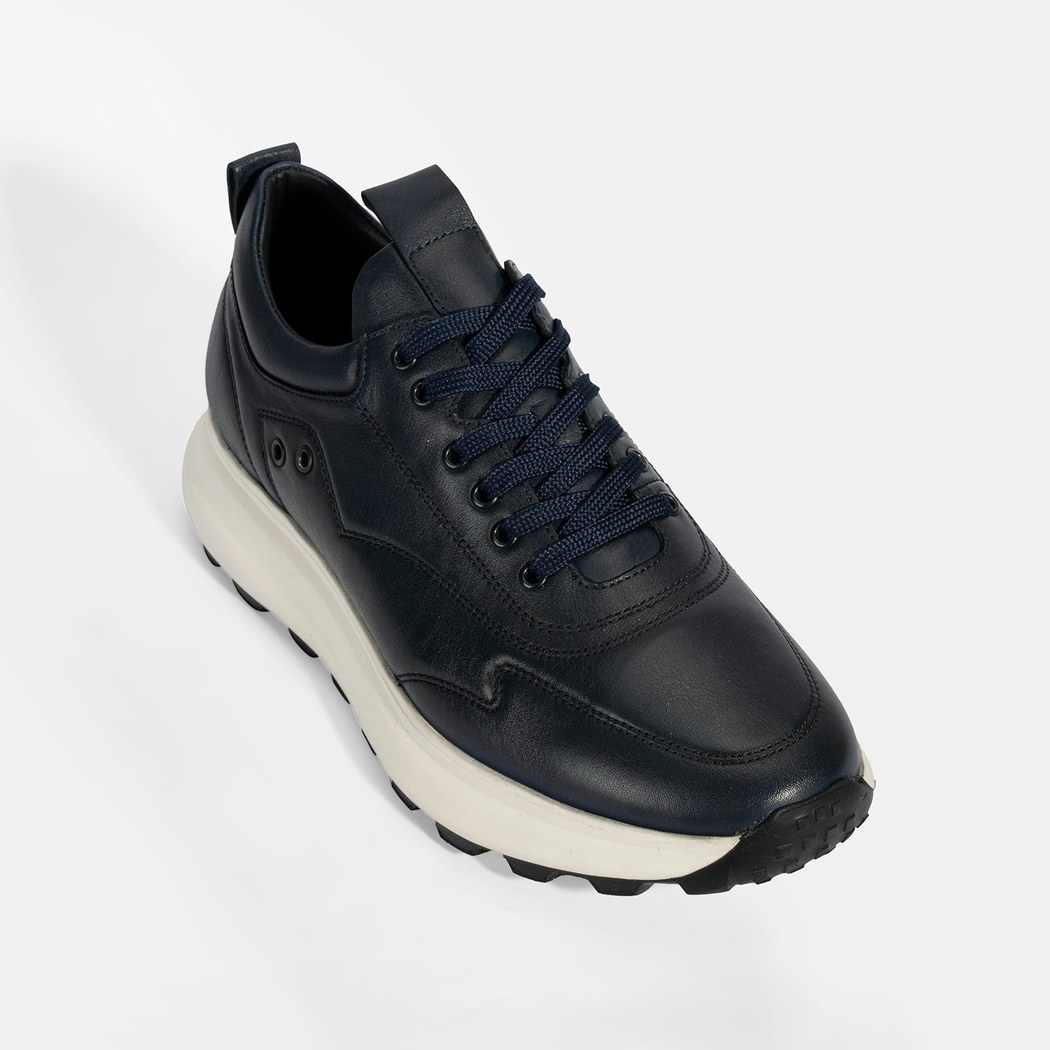 Erkek Lacivert Bağcıklı Deri Spor Ayakkabı